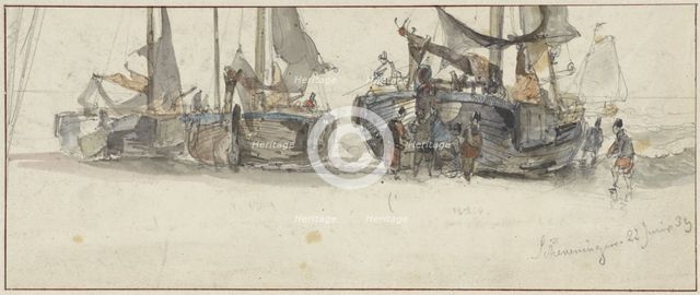 Fishing boats on the beach of Scheveningen, 1839. Creator: Willem Roelofs.