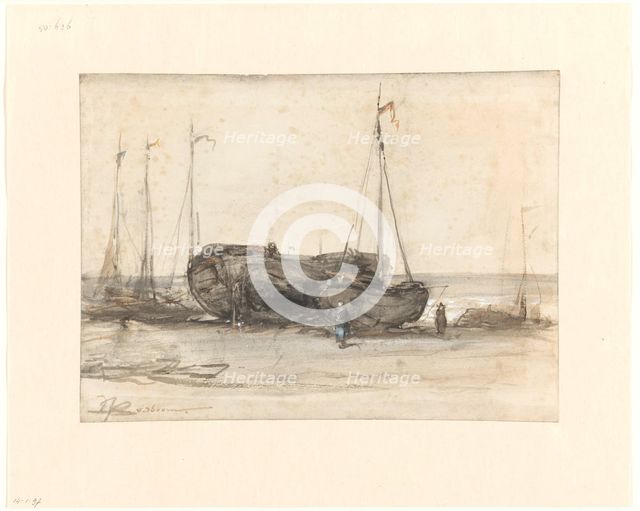 Fishing boats on the beach of Scheveningen, 1873. Creator: Johannes Bosboom.