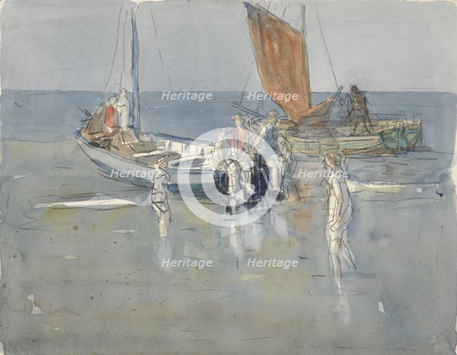 Fishing boats on the beach of Scheveningen, 1874-1927. Creator: Johan Antonie de Jonge.