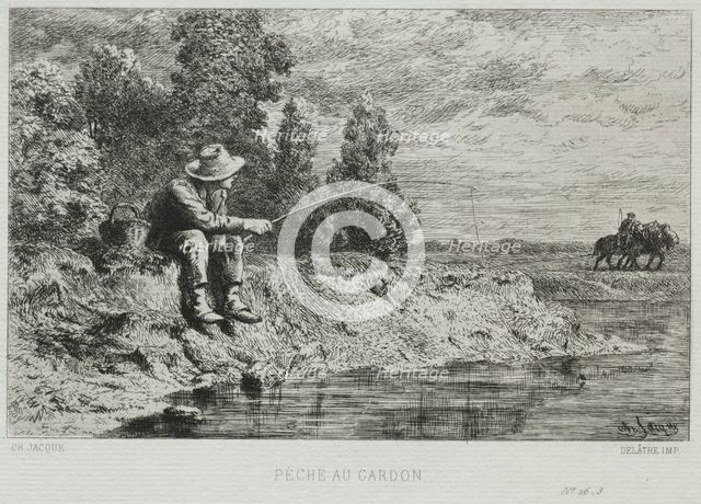 Fishing. Creator: Charles-Émile Jacque (French, 1813-1894).