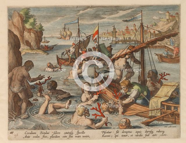 Fishing for Coral. From the series Venationes Ferarum, Avium, Piscium, 1578. Creator: Stradanus (Straet, van der), Johannes (1523-1605).