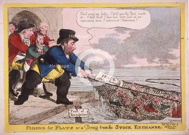 'Fishing for Flats or a Drag from the Stock Exchange', 1806. Artist: Anon