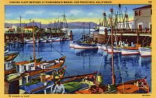 Fishing fleet berthed at Fisherman's Wharf, San Francisco, California, USA, 1940