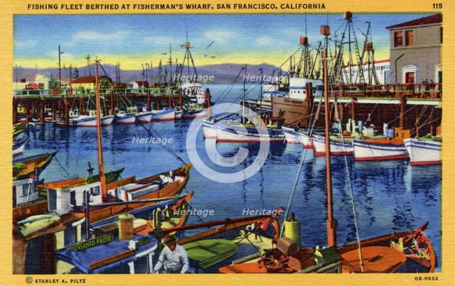 Fishing fleet berthed at Fisherman's Wharf, San Francisco, California, USA, 1940. Artist: Unknown