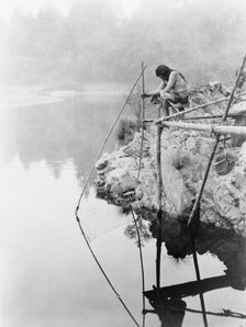 Fishing from a platform, c1923. Creator: Edward Sheriff Curtis