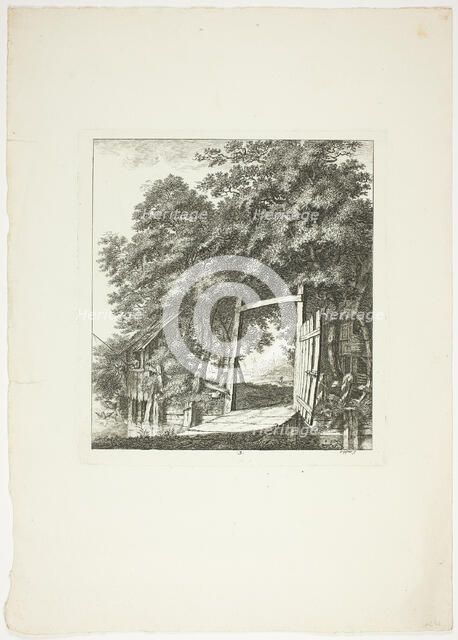 Fishing from a Window, plate three from Paysages Dédiés à M. Warelet, 1764. Creator: Salomon Gessner.