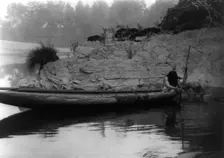 Fishing from canoe-Hupa, 1923. Creator: Edward Sheriff Curtis