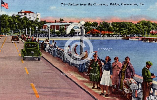 Fishing from the Causeway Bridge, Clearwater, Florida, USA, 1940. Artist: Unknown