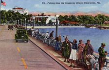 Fishing from the Causeway Bridge, Clearwater, Florida, USA, 1940