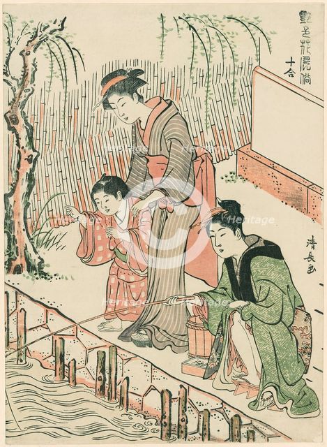 Fishing, from the series "A Set of Ten Beauties in Flowerlike Styles (Enshoku hana fuzoku..., c1782. Creator: Torii Kiyonaga.