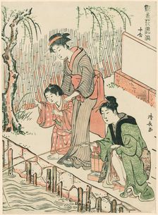 Fishing, from the series "A Set of Ten Beauties in Flowerlike Styles (Enshoku hana fuzoku..., c1782. Creator: Torii Kiyonaga