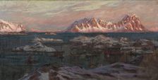 Fishing Harbour with Sunlit Mountains. Study from North Norway, c1900s. Creator: Anna Katarina Boberg