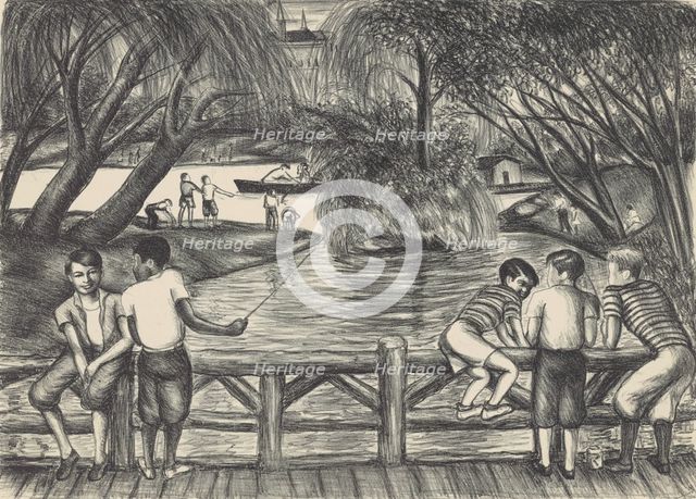 Fishing in the Park, ca.1935 - 1943. Creator: Richard William Lindsey.