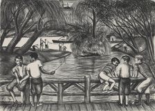 Fishing in the Park, ca.1935 - 1943. Creator: Richard William Lindsey