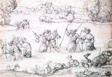 Fishing in the Rain c1513-1553. Artist: Augustin Hirschvogel