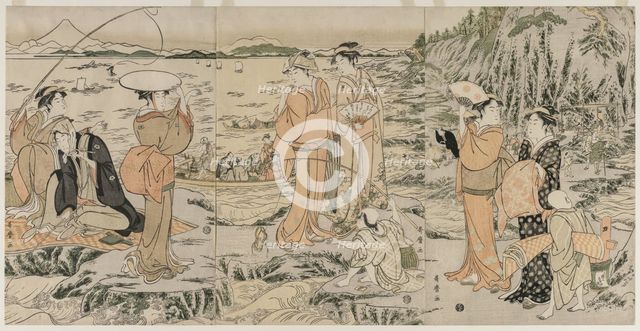Fishing on the Chopping Board Rock at Enoshima, early 1790s. Creator: Kitagawa Utamaro (Japanese, 1753?-1806).