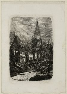 Fishing Port with Pointed Belltower, 1865. Creator: Rodolphe Bresdin