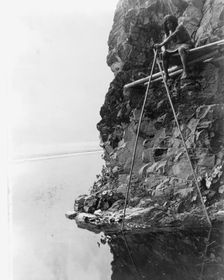 Fishing platform on Trinity River-Hupa, c1923. Creator: Edward Sheriff Curtis