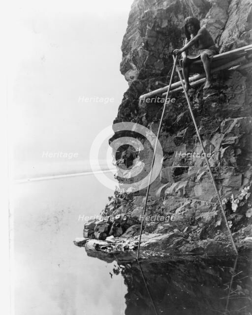 Fishing platform on Trinity River-Hupa, c1923. Creator: Edward Sheriff Curtis.
