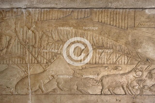 Fishing scene relief, Mastaba of Kagemni, Saqqara, Egypt, Old Kingdom, 6th Dynasty, 2350 BC (2003). Creator: Unknown.