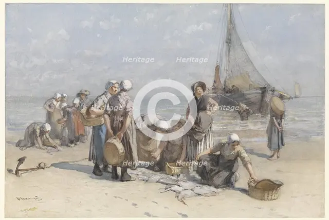 Fishwives on the Beach at Scheveningen, c.1880-c.1885. Creator: Bernardus Johannes Blommers.