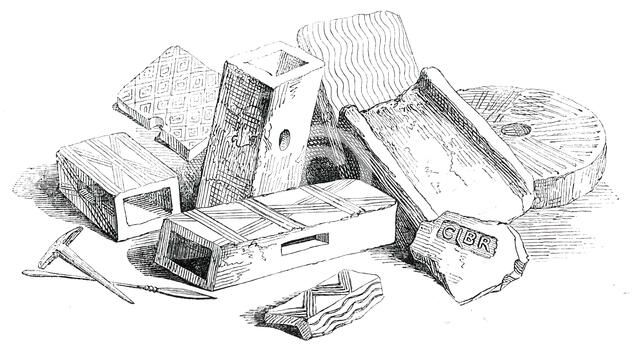 Flue-Tiles, Quern, and Other Roman Articles Found at Lymne, 1850. Creator: Unknown.