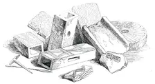Flue-Tiles, Quern, and Other Roman Articles Found at Lymne, 1850. Creator: Unknown