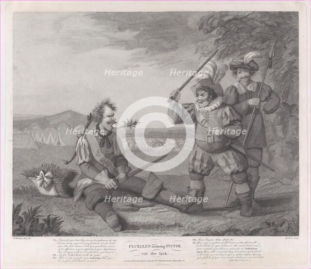 Fluellen Making Pistol Eat the Leek (Shakespeare, Henry V, Act 5, Scene 1), August 1, 1795. Creator: Robert Mitchell Meadows.
