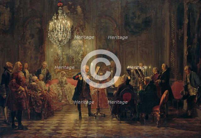 Flute Concert with Frederick the Great in Sanssouci, 1850-1852. Artist: Menzel, Adolph Friedrich, von (1815-1905)