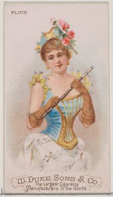 Flute, from the Musical Instruments series (N82) for Duke brand cigarettes, 1888., 1888. Creator: Schumacher & Ettlinger