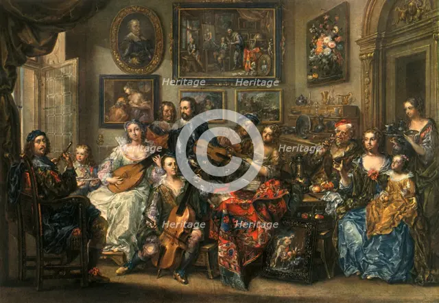 'Flute, lute, cello and violin; Johann Georg Platzer (1704-1761)', 1948. Artist: Johann Georg Platzer.