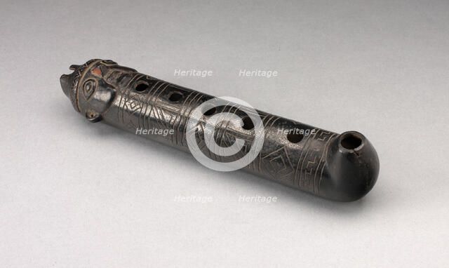 Flute with Incised Geometric Motif and Mouth in the Form of a Human Head, A.D. 1200/1450. Creator: Unknown.