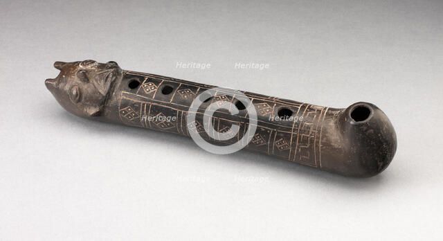 Flute with Incised Geometric Motif and Mouth in the Form of a Human Head, A.D. 1200/1450. Creator: Unknown.