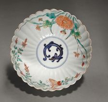 Fluted Bowl with Dragon, Butterfly, and Flowers, early 1700s. Creator: Unknown