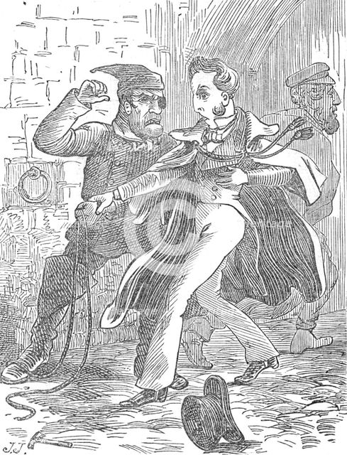 ‘"Fly for your life!' hissed Gaspar in my ear. ‘See, Martin has gone. Coward! Leave go...'", 1872. Creator: J. J..