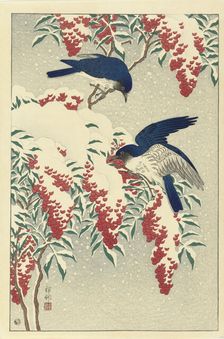 Flycatchers on the sacred bamboo, 1925-1936. Creator: Ohara, Koson (1877-1945)