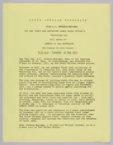 Flyer announcing a speech by Dean G.A. FFrench-Beytagh, 1972. Creator: Unknown