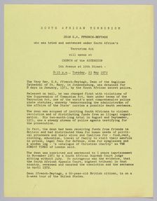 Flyer announcing a speech by Dean G.A. FFrench-Beytagh, 1972. Creator: Unknown