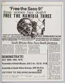 Flyer announcing "free the Saso 9" protest, 1976. Creator: Unknown