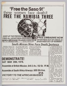 Flyer announcing "free the Saso 9" protest, 1976. Creator: Unknown