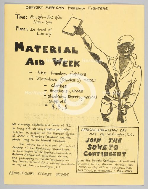 Flyer advertising a donation drive to support African Freedom Fighters, 1977. Creator: Unknown.