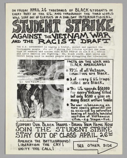 Flyer advertising student strike against the Vietnam War, 1968. Creator: Unknown.