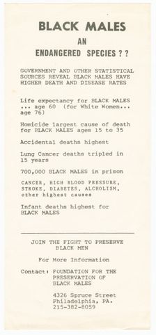 Flyer for June 24, 1978 conference "African American Males Endangered Species", 1978. Creator: Unknown