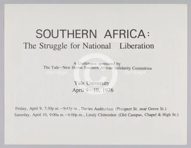 Flyer for Southern Africa: The Struggle for National Liberation conference, 1976. Creator: Unknown.