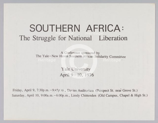 Flyer for Southern Africa: The Struggle for National Liberation conference, 1976. Creator: Unknown.