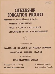 Flyer promoting the second phase of the NCNW's Citizenship Education Project, 1956. Creator: Unknown