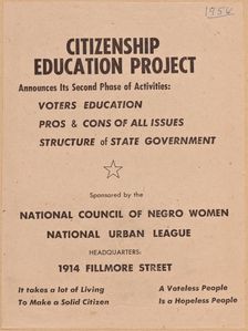 Flyer promoting the second phase of the NCNW's Citizenship Education Project, 1956. Creator: Unknown