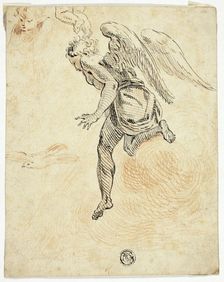 Flying Angel with Sketches of Dove and Putto's Head, n.d. Creator: Unknown