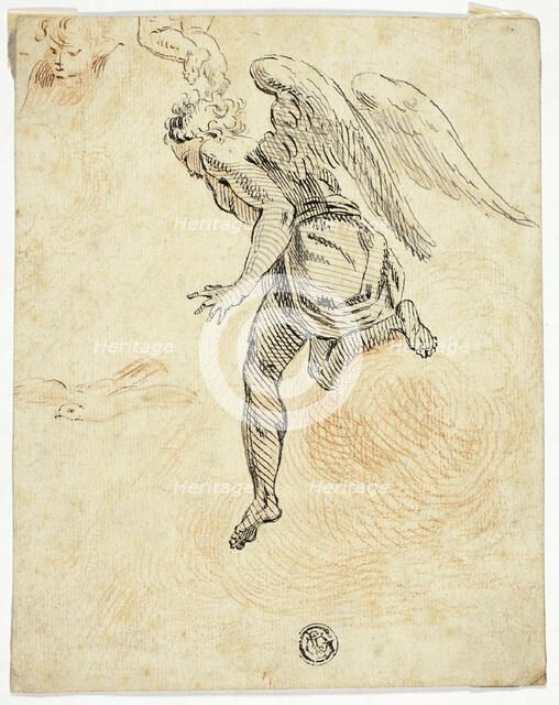 Flying Angel with Sketches of Dove and Putto's Head, n.d. Creator: Unknown.