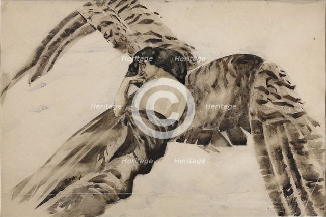 Flying Demon, 1890-1891. Artist: Vrubel, Mikhail Alexandrovich (1856-1910)